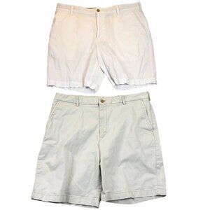 Izod Saltwater Mens Chino Shorts Lot of 2 Size 38 Beige White 9.5 Inseam Casual